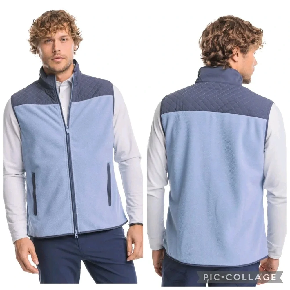 Southern Tide Mens Medium Hucksley Vest Blue Quilted Fleece Full Zip Golf Hiking